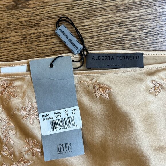 Alberta Ferretti Womens 90's Champagne 100% Silk Embroidered Skirt Size 44/M - Picture 14 of 16